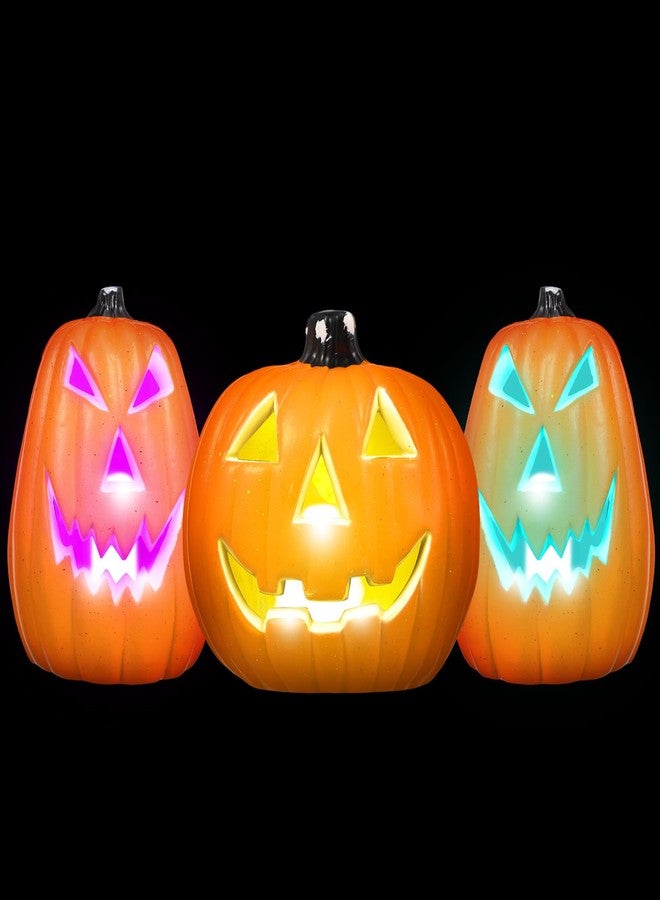 Rossesay 3 Pack Halloween Pumpkin Lantern LED Lighted up Pumpkins Decorations Jack O' Lanterns for Indoor or Outdoor Decors Halloween Party Supplies(Colored) - Image 1